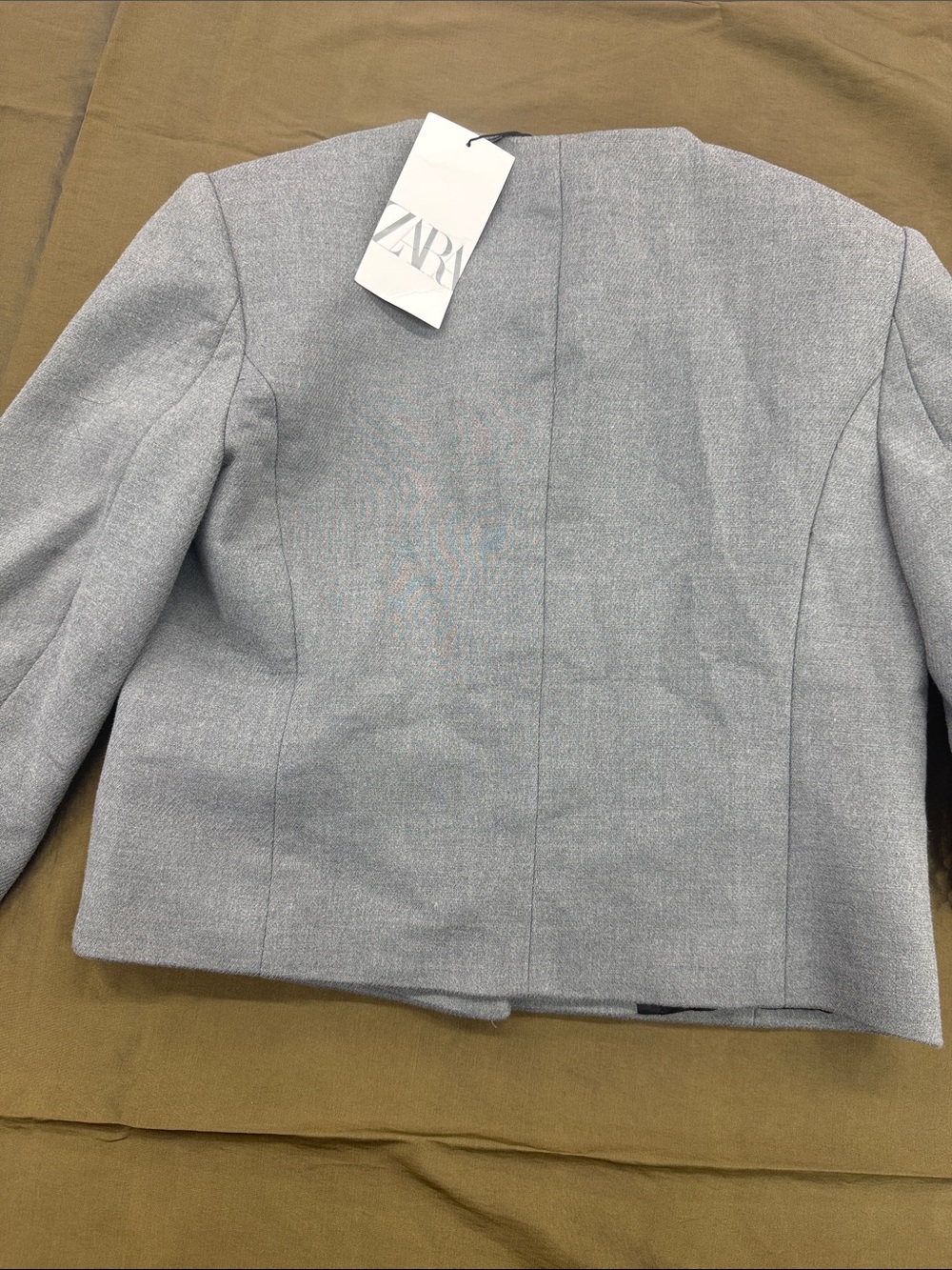 Zara Light Gray Cropped Round-Neck Button Blazer - Picture 7 of 8